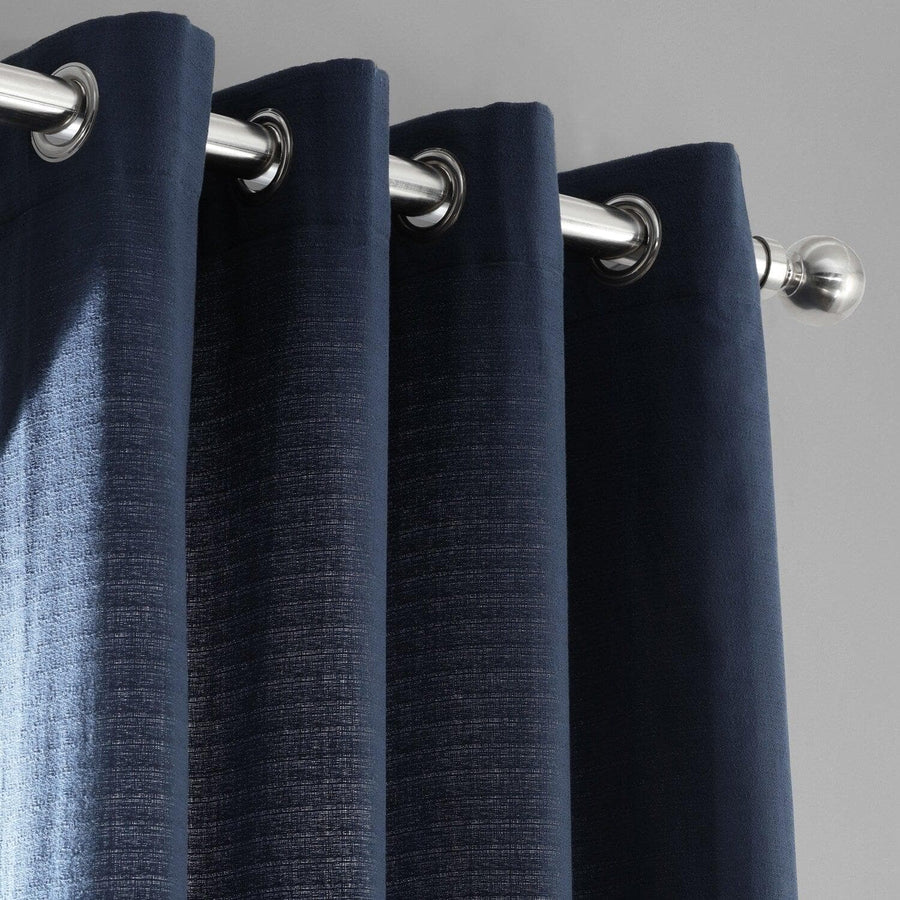 Elegant Navy Grommet Textured Cotton Bark Weave Curtain