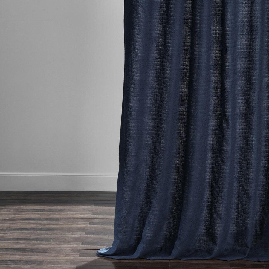 Elegant Navy Grommet Textured Cotton Bark Weave Curtain