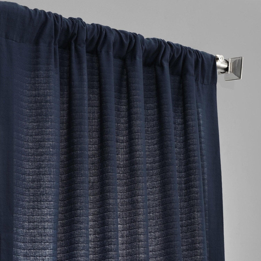 Elegant Navy Textured Cotton Bark Weave Curtain