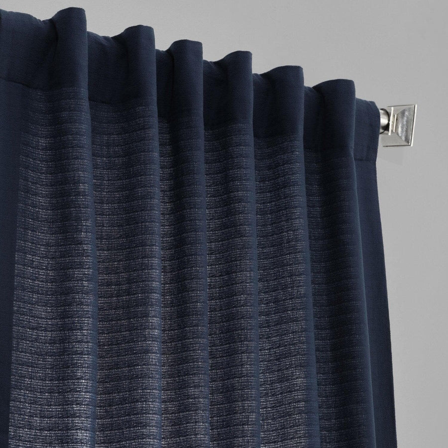 Elegant Navy Textured Cotton Bark Weave Curtain