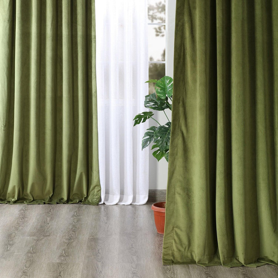 Basque Green Signature Velvet Custom Curtain - HalfPriceDrapes.com
