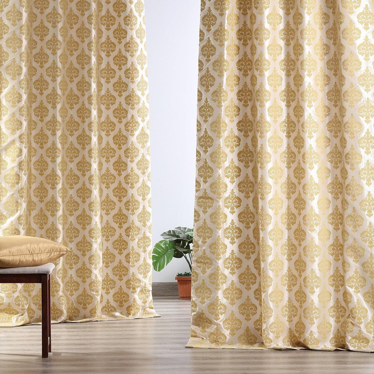 Beatrice Champagne Beige Designer Flocked Custom Curtain - HalfPriceDrapes.com