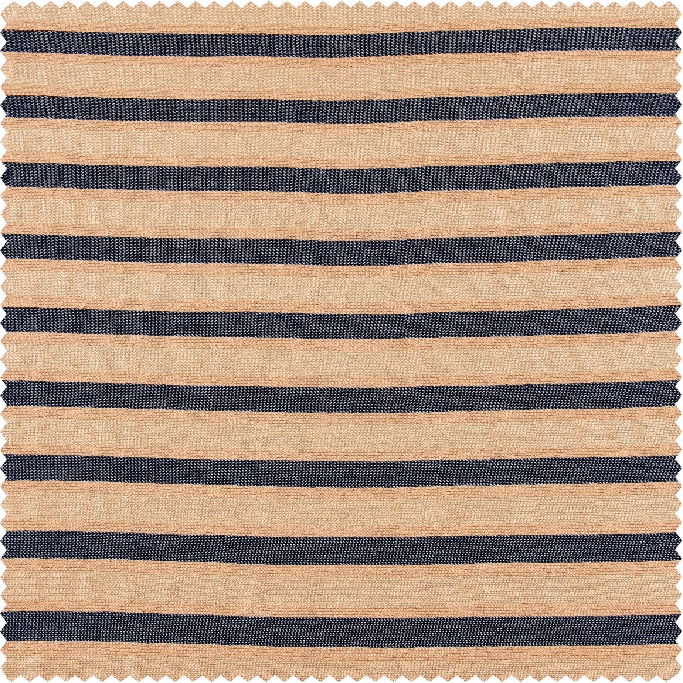 Blue & Beige Striped Hand Weaved Cotton Custom Curtain