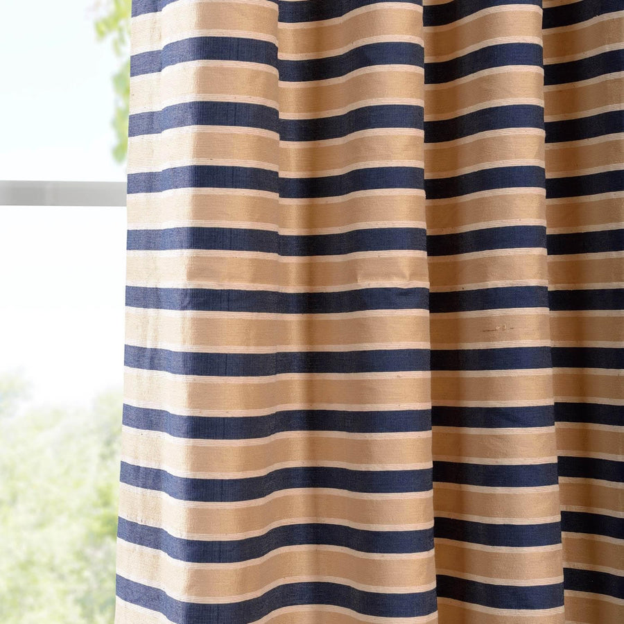Blue & Beige Striped Hand Weaved Cotton Curtain