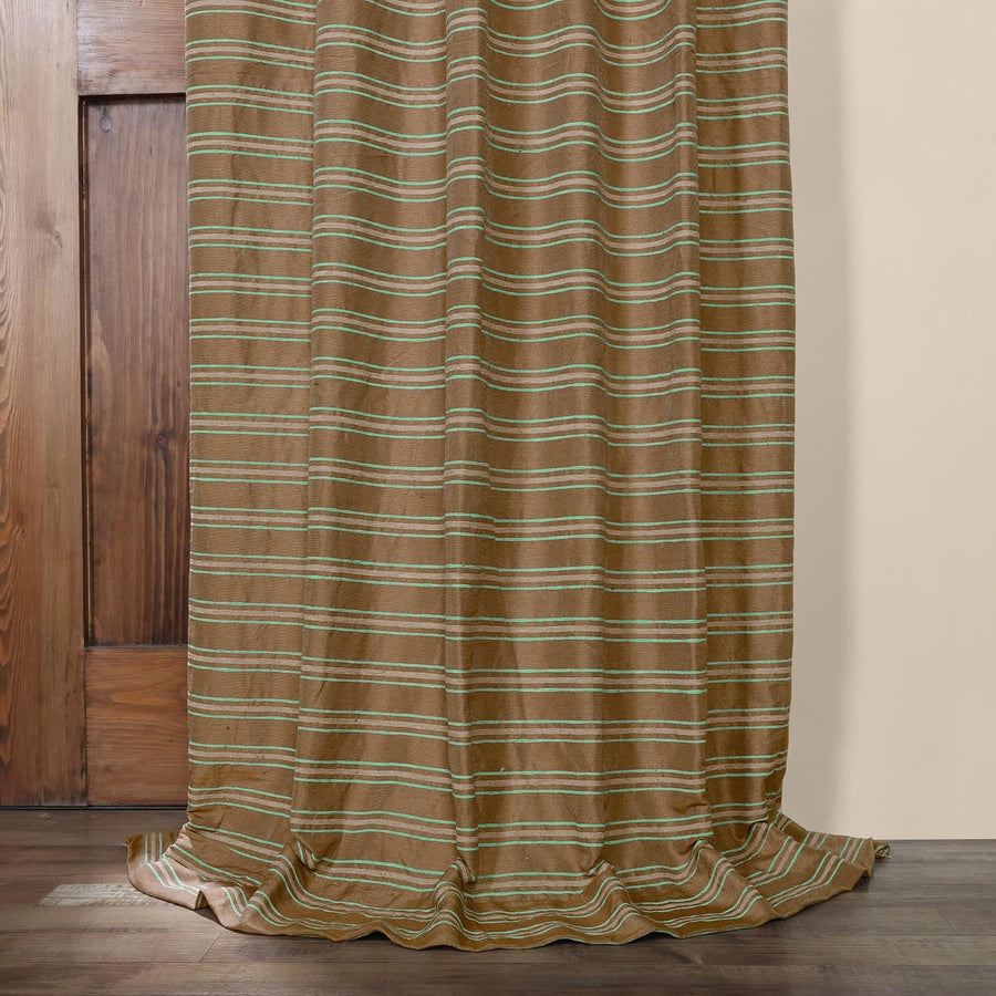 Mocha & Teal Striped Hand Weaved Cotton Curtain