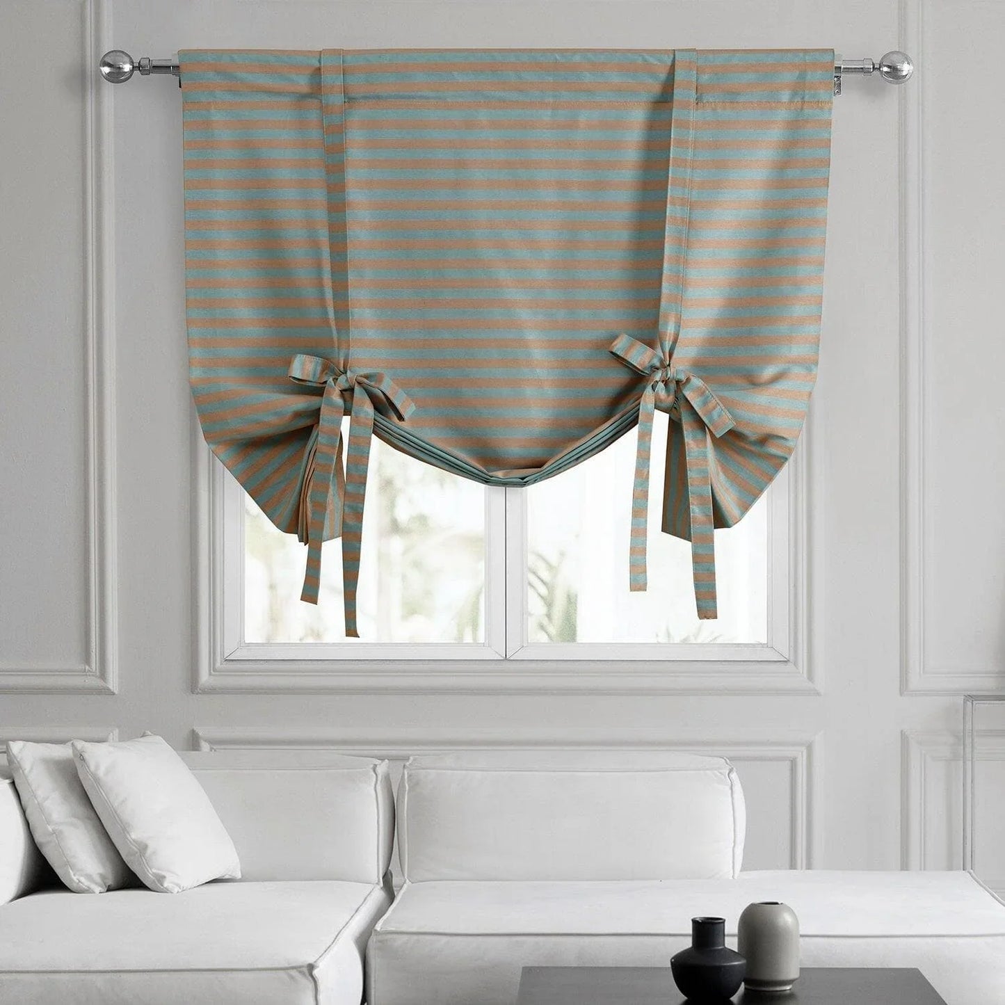 Blue Multi Striped Striped Hand Weaved Cotton Tie-Up Window Shade