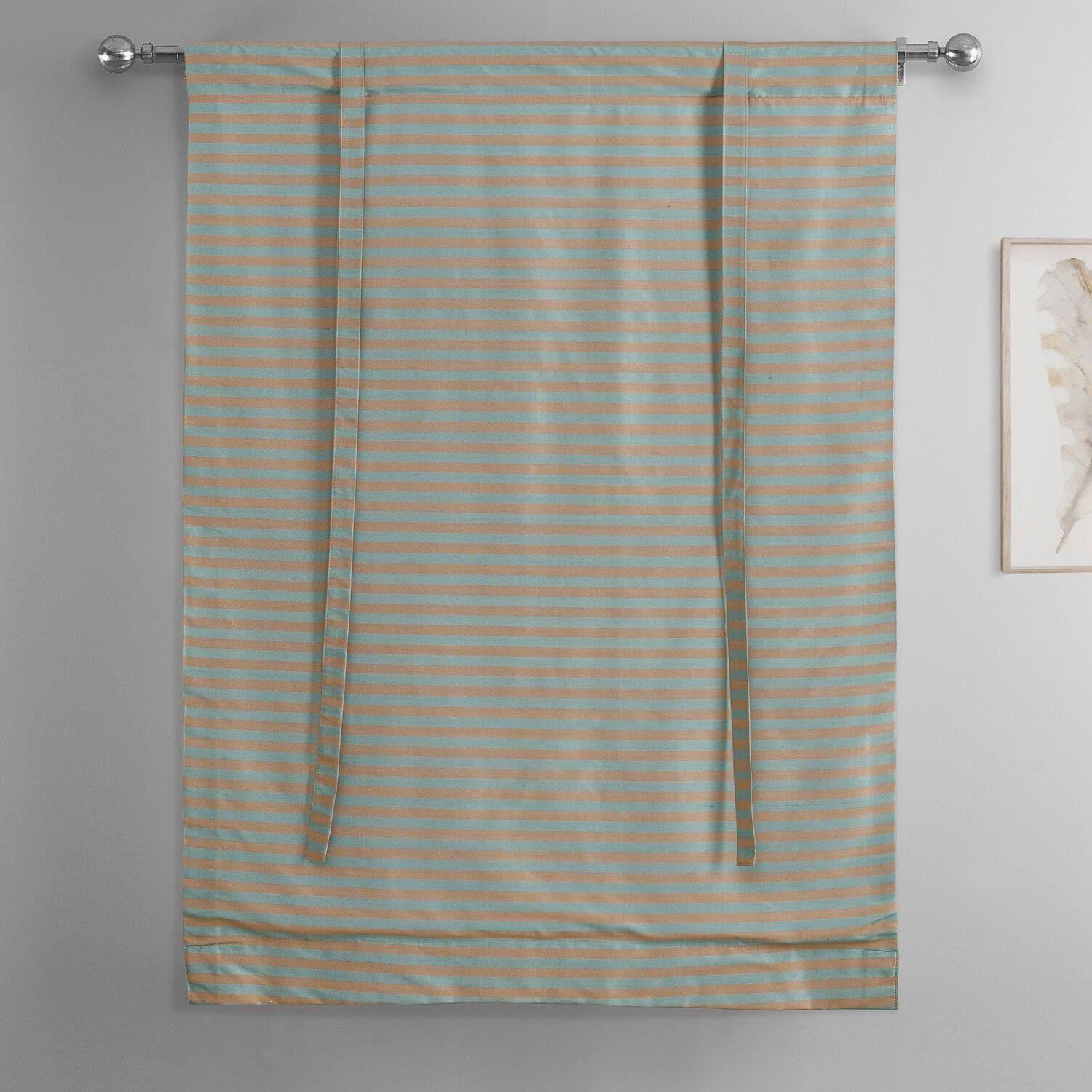 Blue Multi Striped Striped Hand Weaved Cotton Tie-Up Window Shade