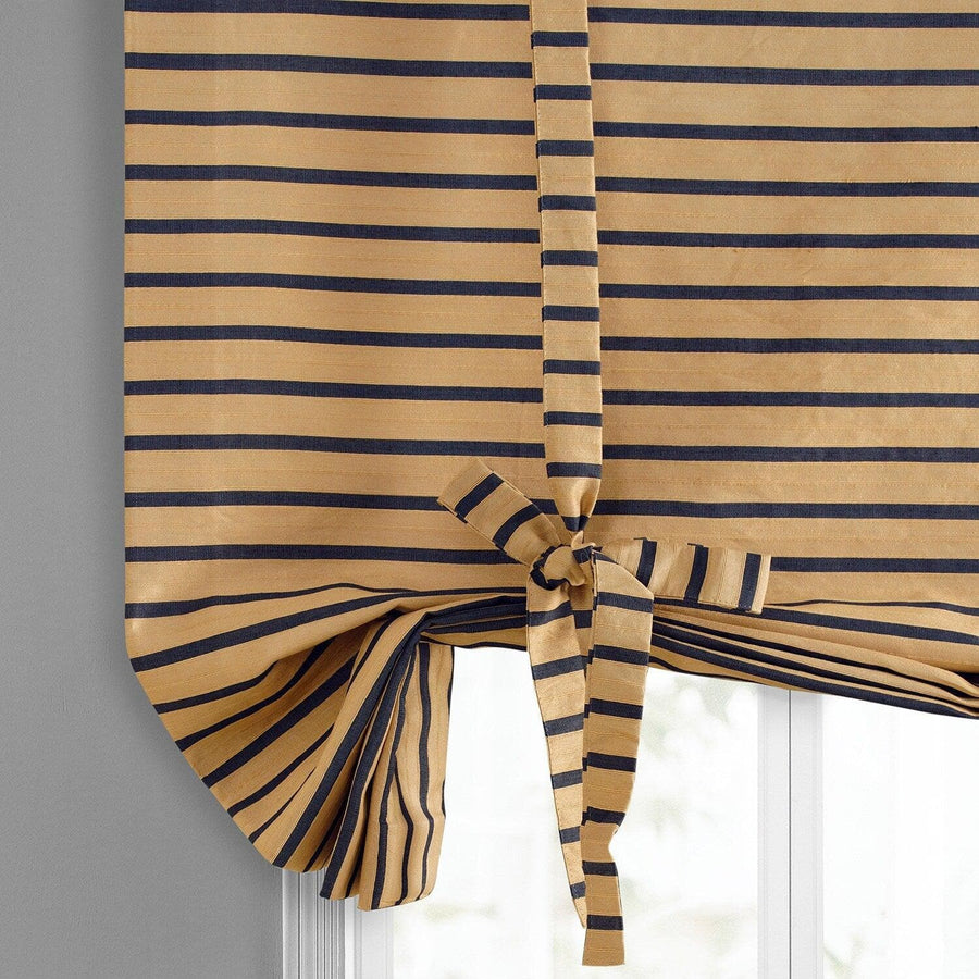 Gold & Black Striped Hand Weaved Cotton Tie-Up Window Shade