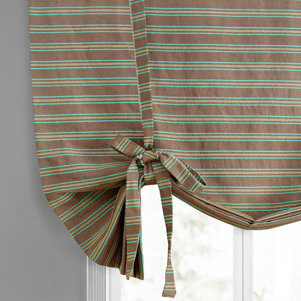 Mocha & Teal Striped Hand Weaved Cotton Tie-Up Window Shade