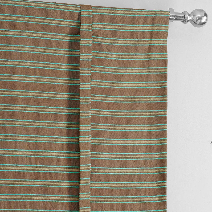 Mocha & Teal Striped Hand Weaved Cotton Tie-Up Window Shade