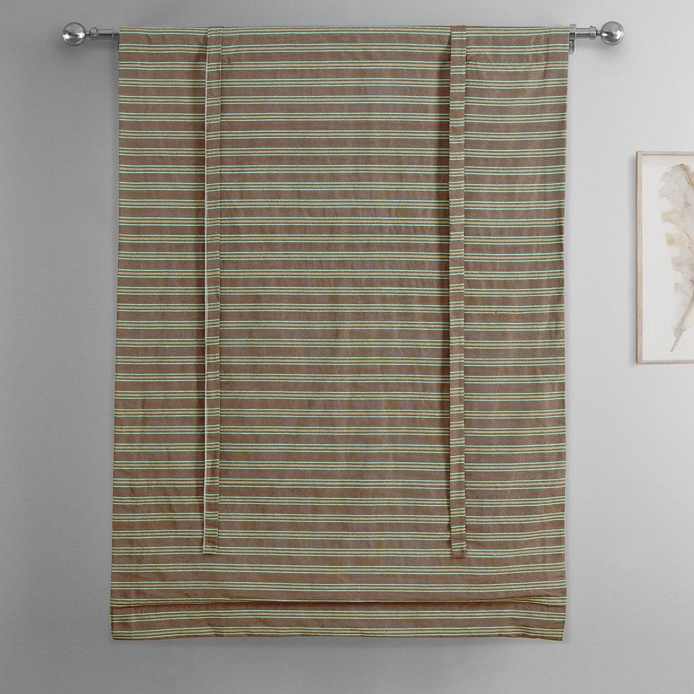 Mocha & Teal Striped Hand Weaved Cotton Tie-Up Window Shade