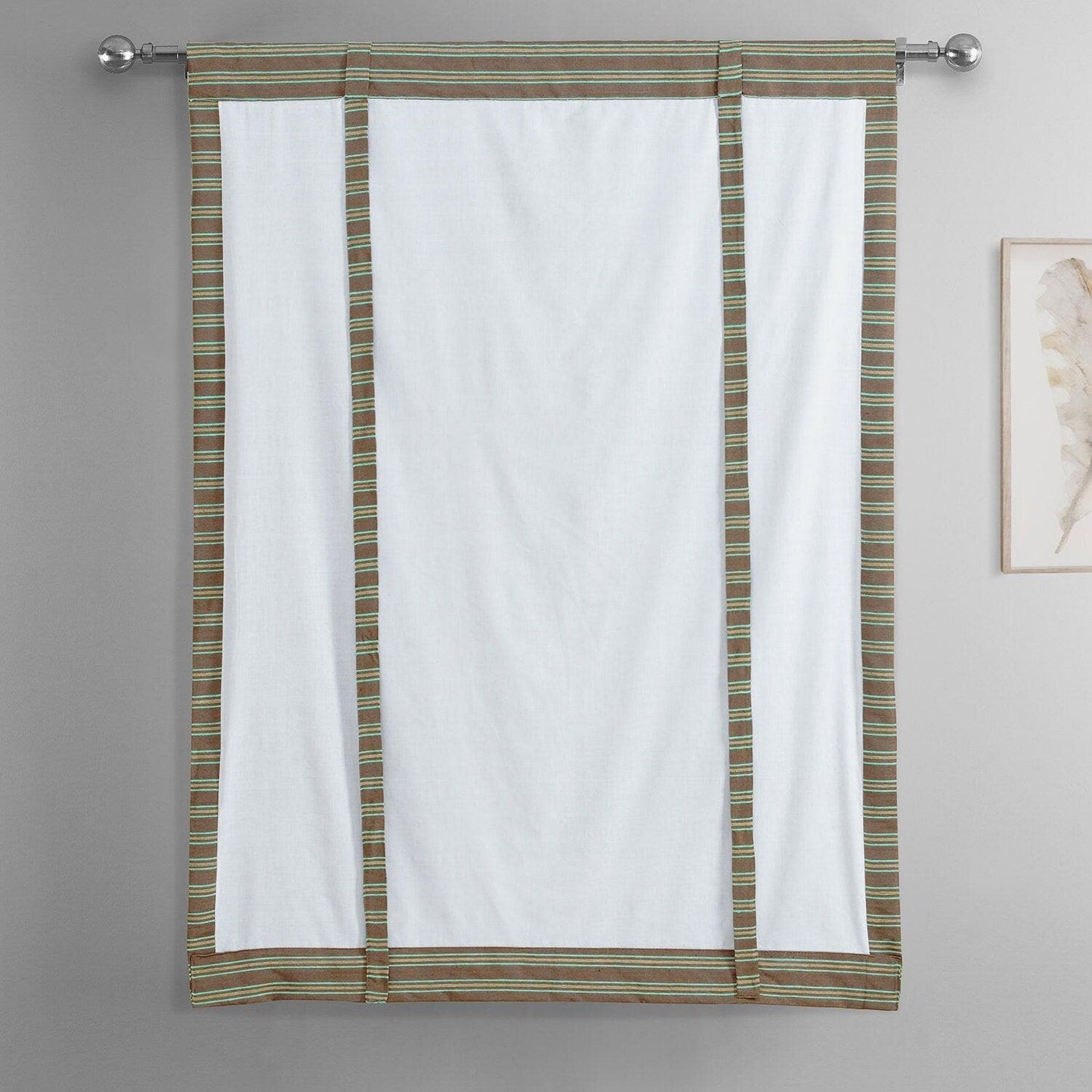 Mocha & Teal Striped Hand Weaved Cotton Tie-Up Window Shade