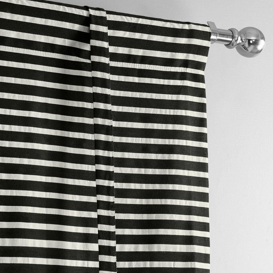 Chic Silver & Black Striped Hand Weaved Cotton Tie-Up Window Shade