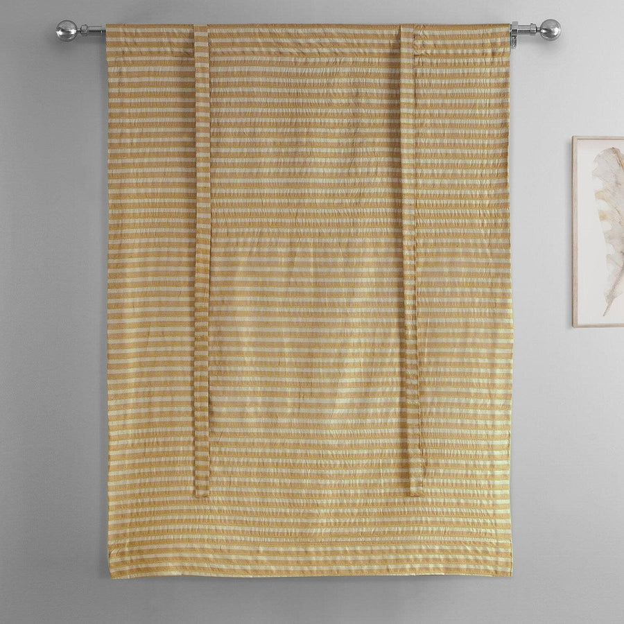 Beige & Gold Striped Hand Weaved Cotton Tie-Up Window Shade
