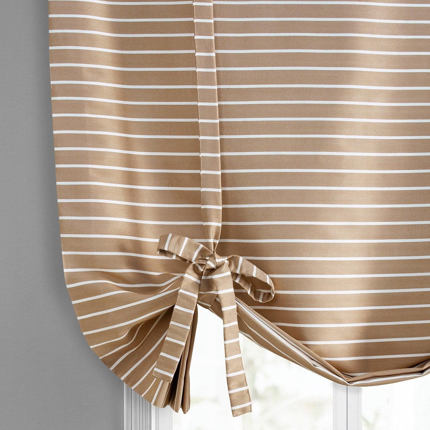 Brown & White Striped Hand Weaved Cotton Tie-Up Window Shade