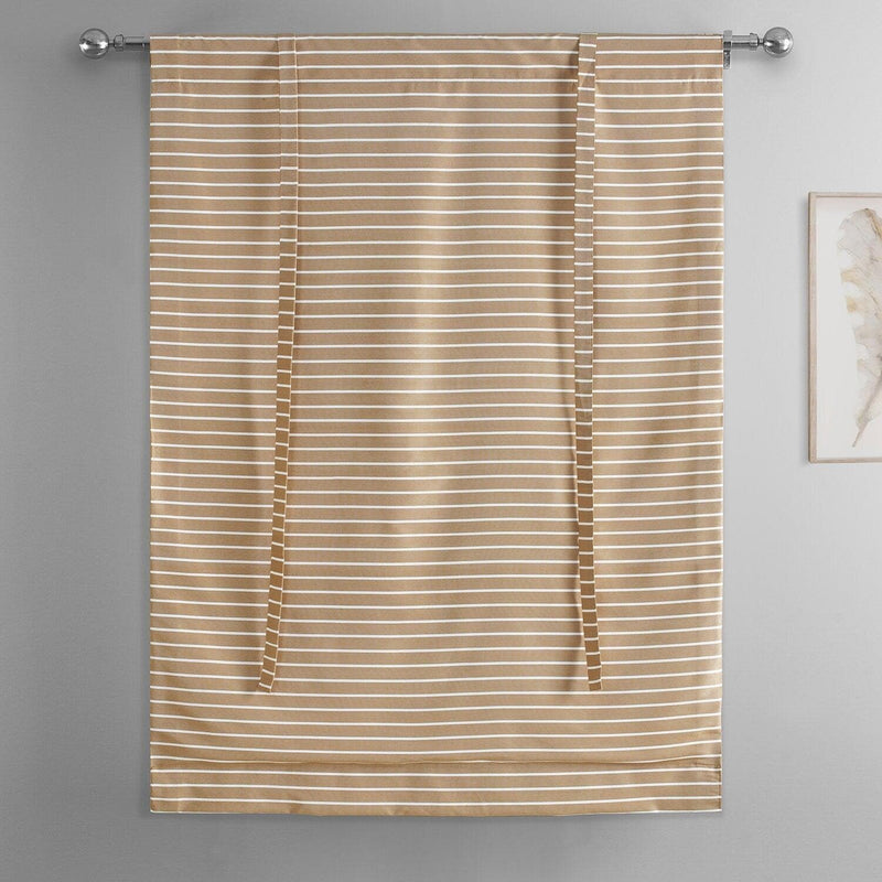 Brown & White Striped Hand Weaved Cotton Tie-Up Window Shade