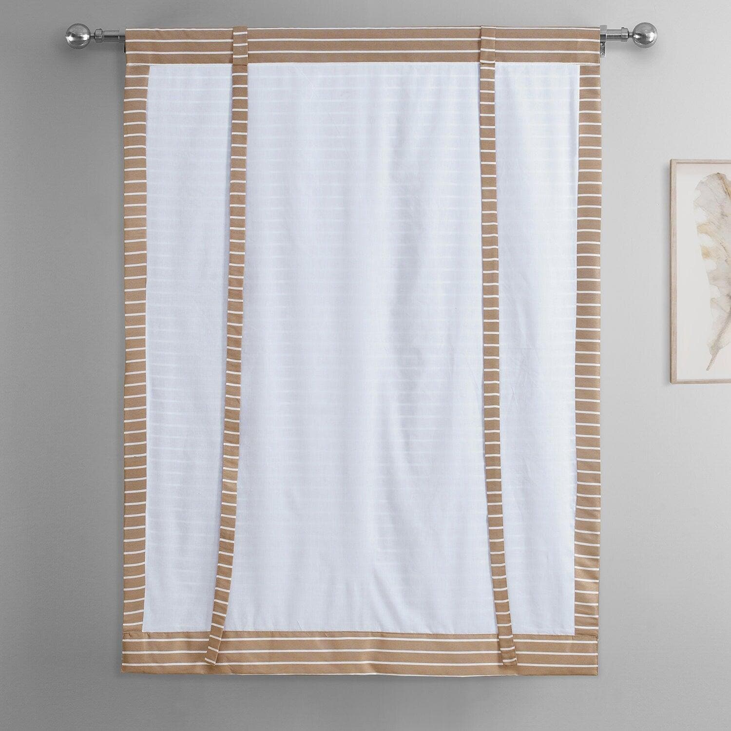 Brown & White Striped Hand Weaved Cotton Tie-Up Window Shade