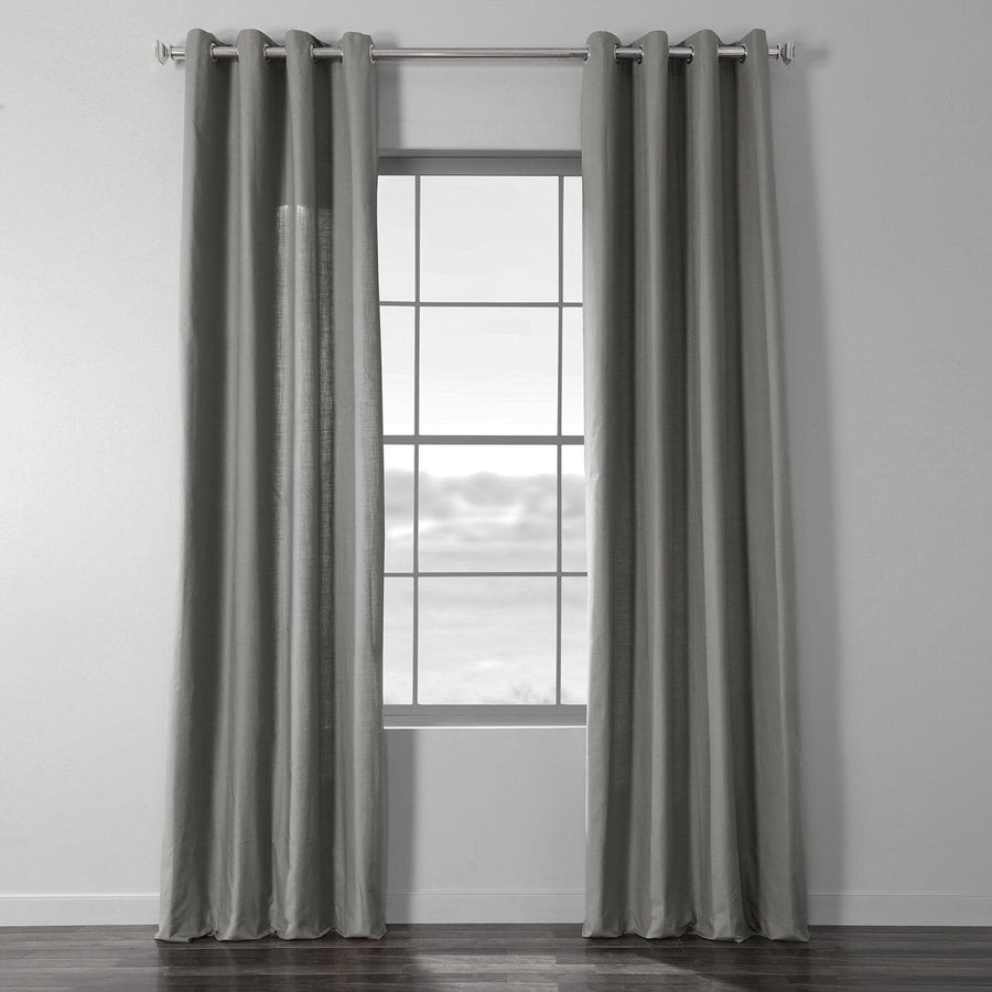 Graphite Grey Grommet Textured Cotton Linen Weave Curtain