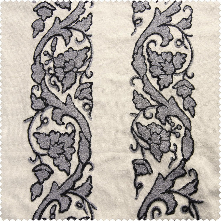 Florence Grey Embroidered Cotton Crewel Swatch - HalfPriceDrapes.com