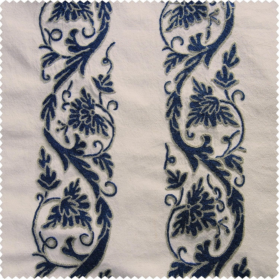 Florence Blue Embroidered Cotton Crewel Swatch - HalfPriceDrapes.com