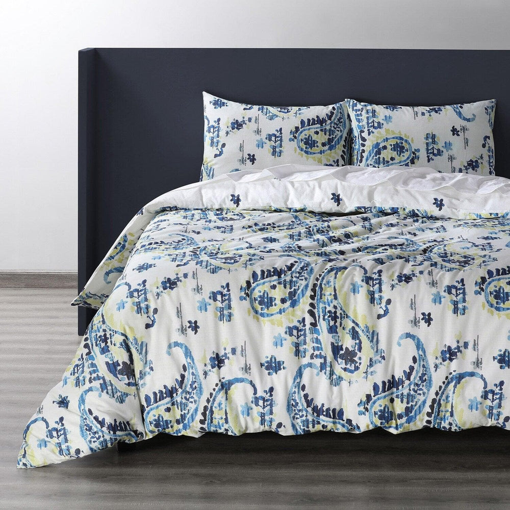 Delhi Blue Cotton Double Slub Linen Weave Reversible Duvet Set