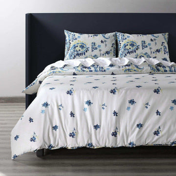 Delhi Blue Cotton Double Slub Linen Weave Reversible Duvet Set