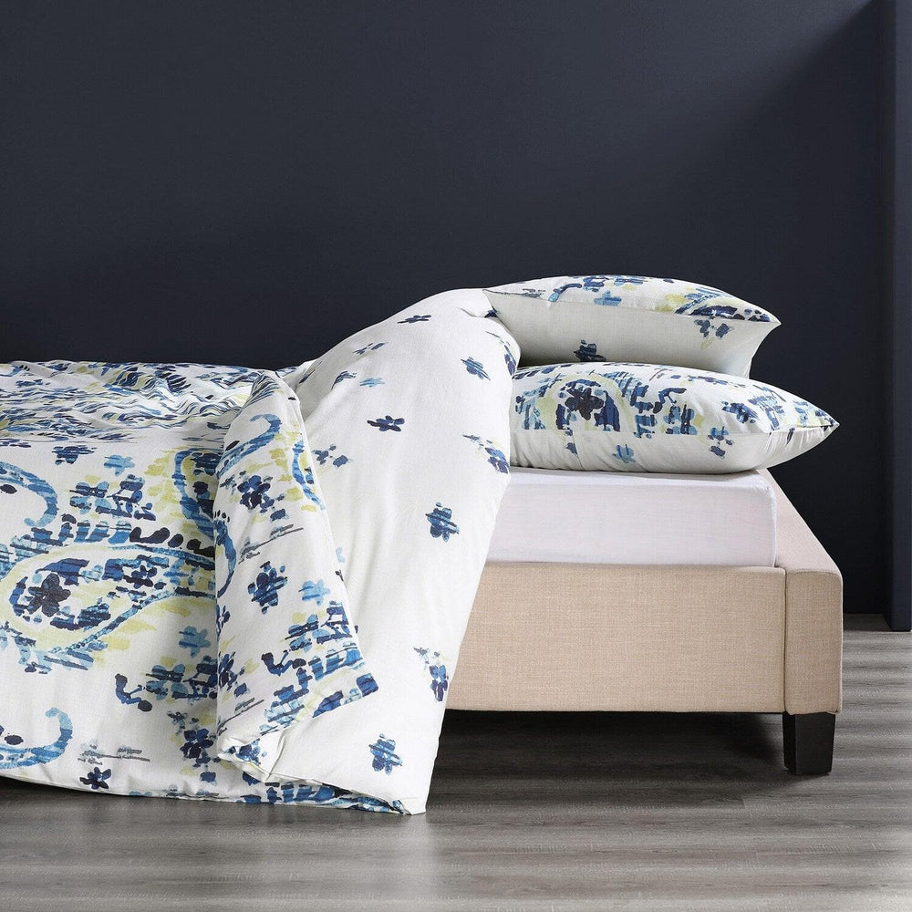 Delhi Blue Cotton Double Slub Linen Weave Reversible Duvet Set