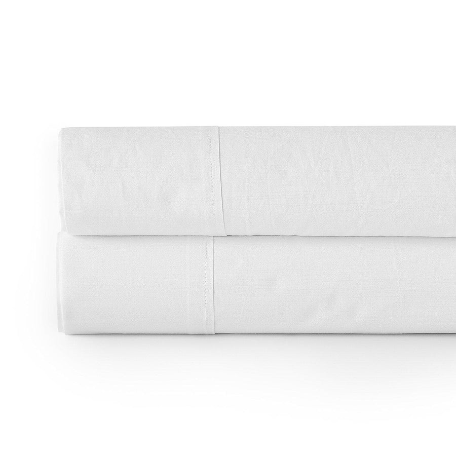 Solid Optic White Textured 100% Cotton Percale Flat Sheet