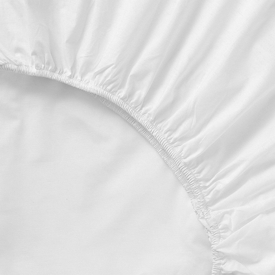 Solid Optic White Textured 100% Cotton Percale Fitted Sheet