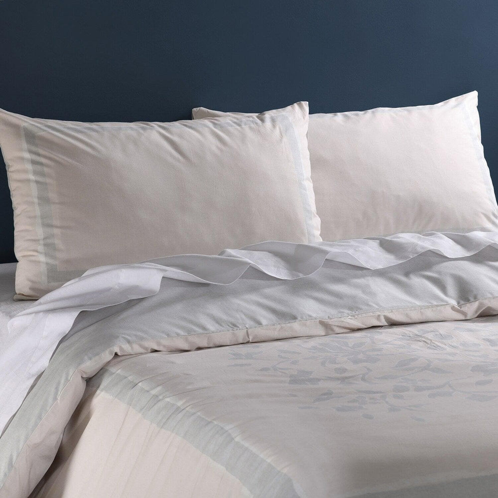 Villa Grey & Tan Printed Cotton Percale Reversible Duvet Set