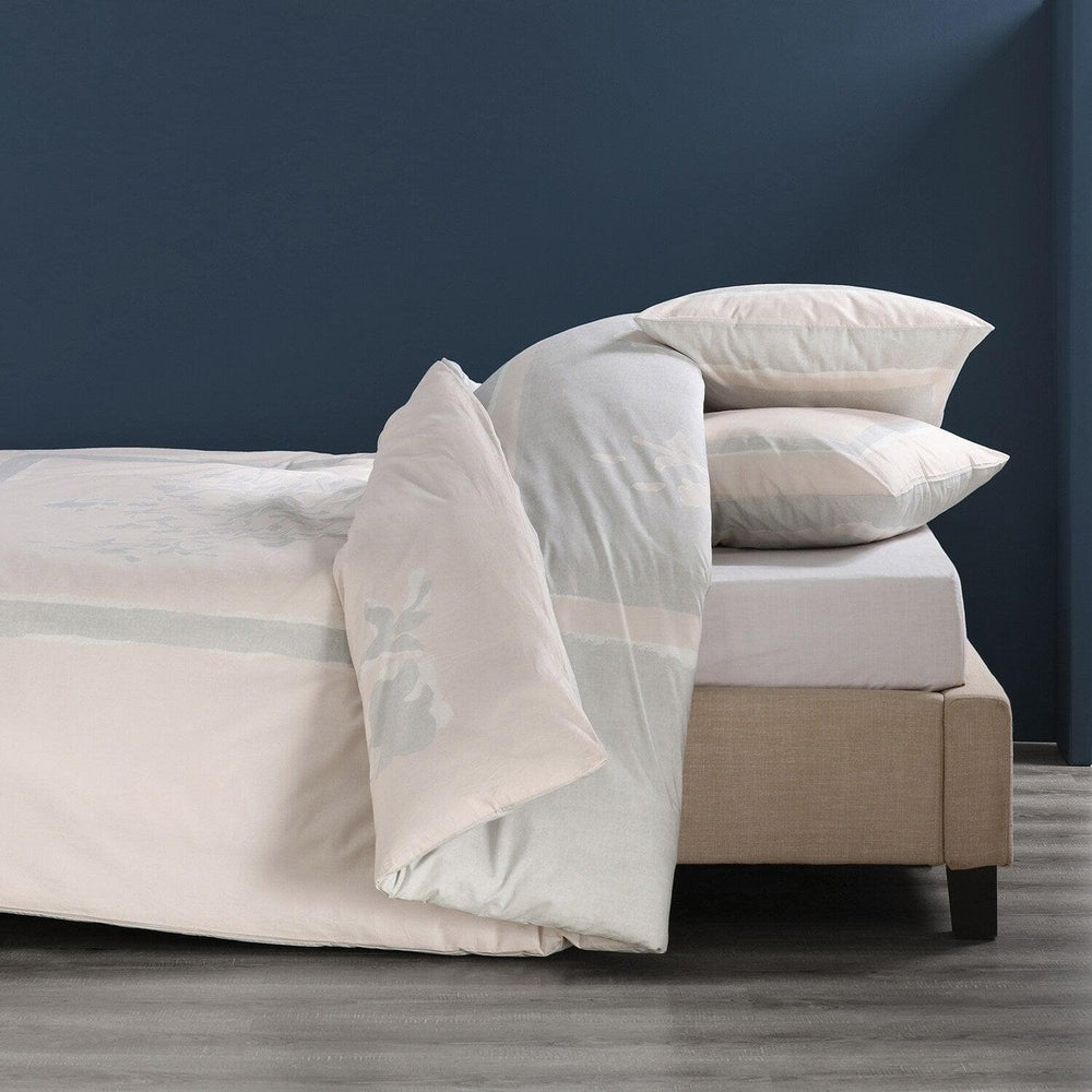 Villa Grey & Tan Printed Cotton Percale Reversible Duvet Set