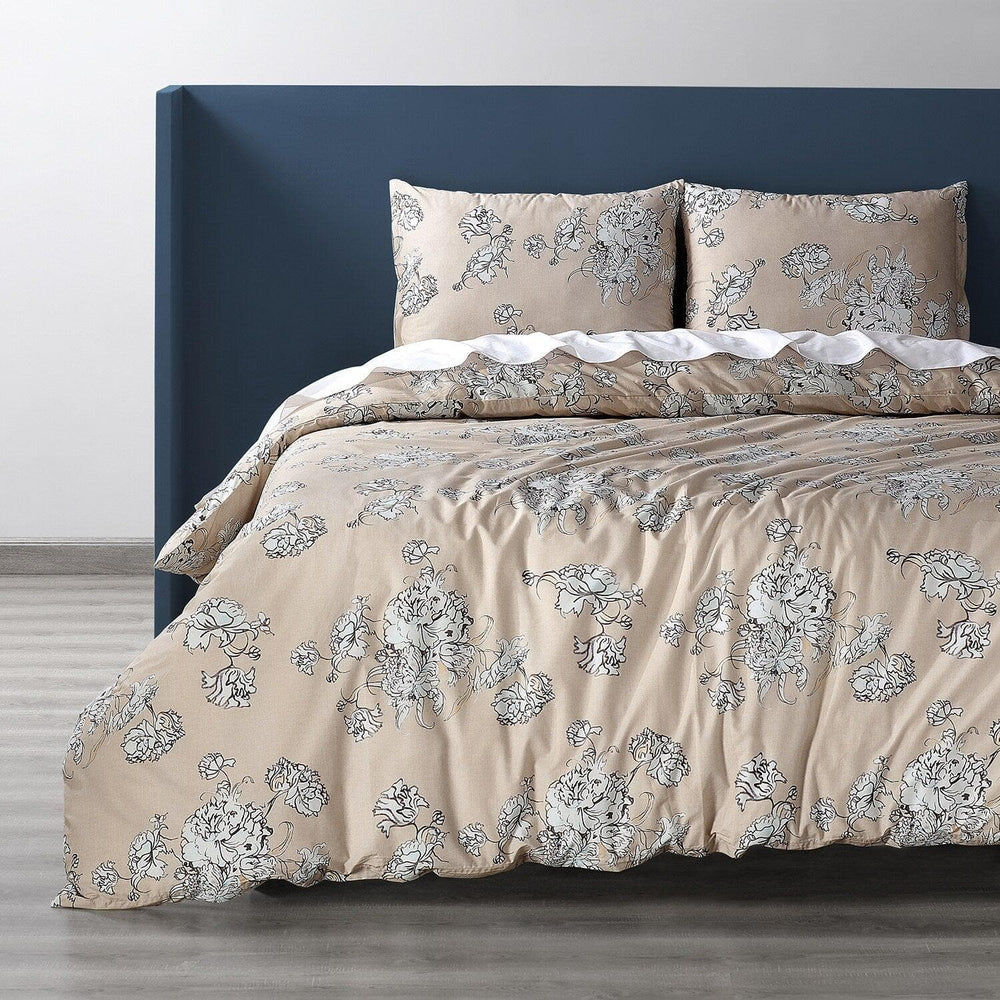 Bancroft Tan Printed Cotton Percale Duvet Set
