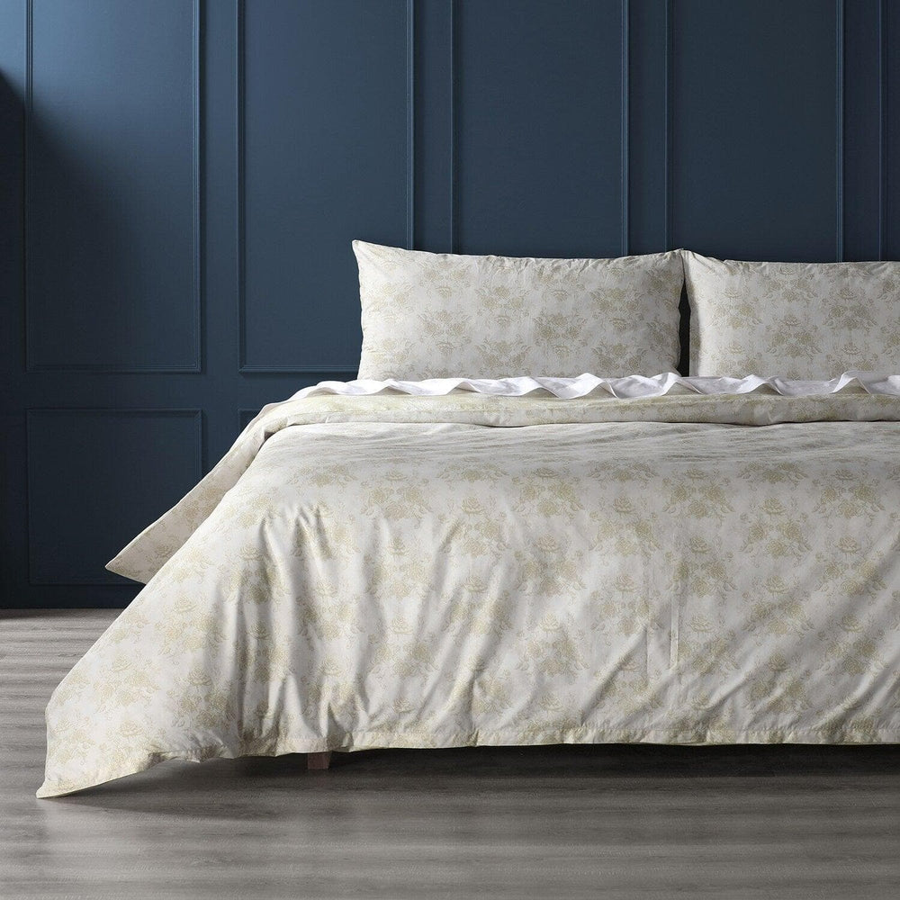 Miranda Tan Printed Cotton Percale Reversible Duvet Set