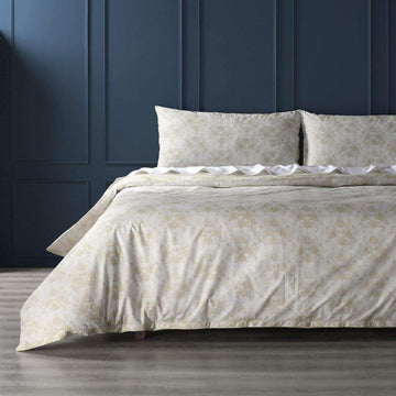 Miranda Tan Printed Cotton Percale Reversible Duvet Set