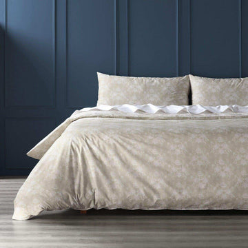 Miranda Tan Printed Cotton Percale Reversible Duvet Set