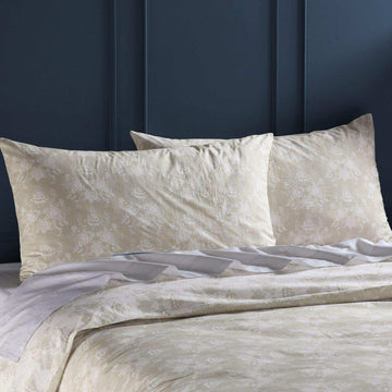 Miranda Tan Printed Cotton Percale Reversible Duvet Set
