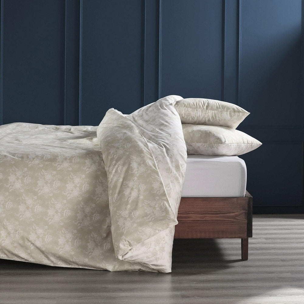 Miranda Tan Printed Cotton Percale Reversible Duvet Set