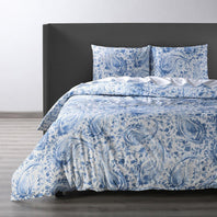 Mystic Blue Printed Cotton Percale Duvet Set