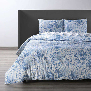 Mystic Blue Printed Cotton Percale Duvet Set