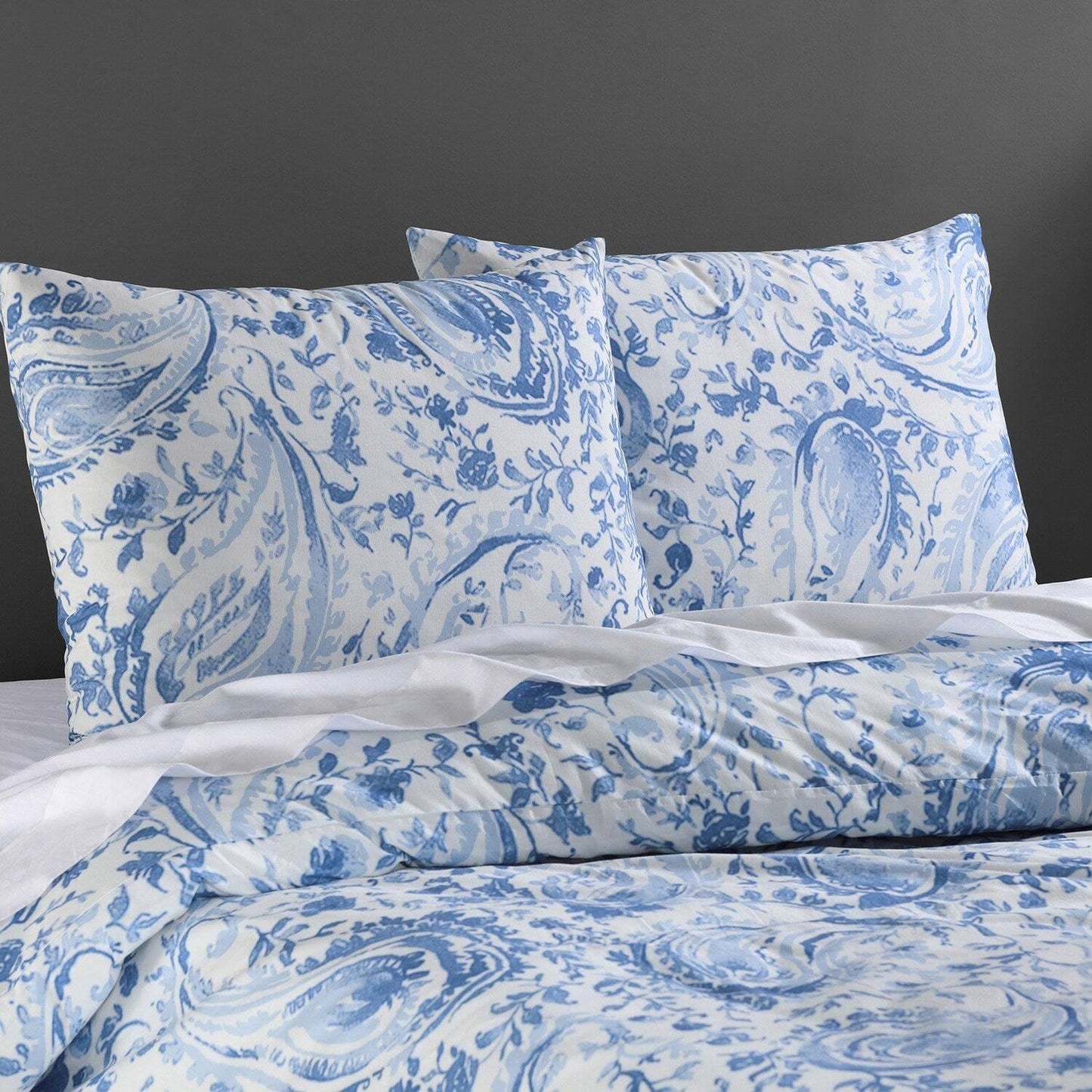 Mystic Blue Printed Cotton Percale Duvet Set