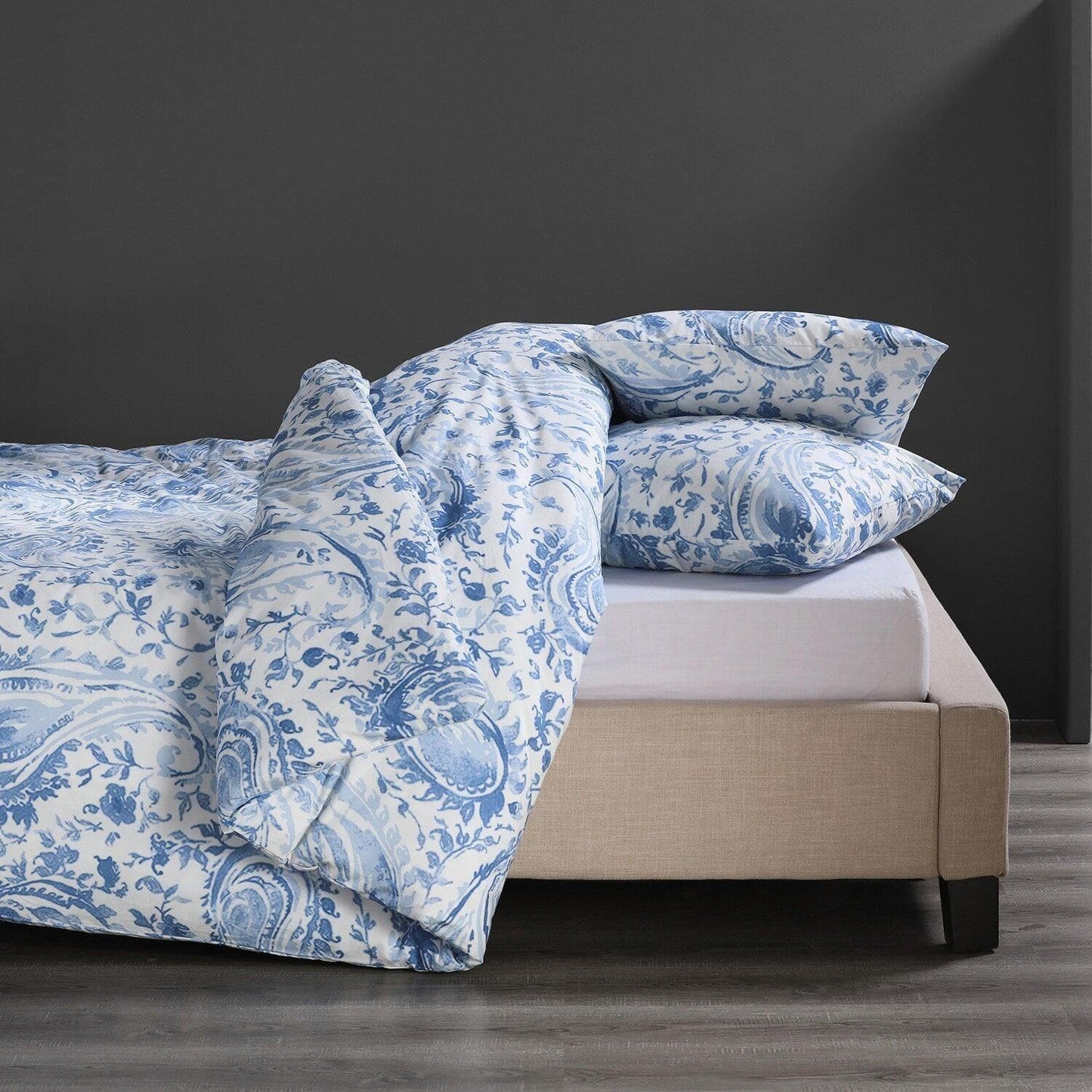 Mystic Blue Printed Cotton Percale Duvet Set
