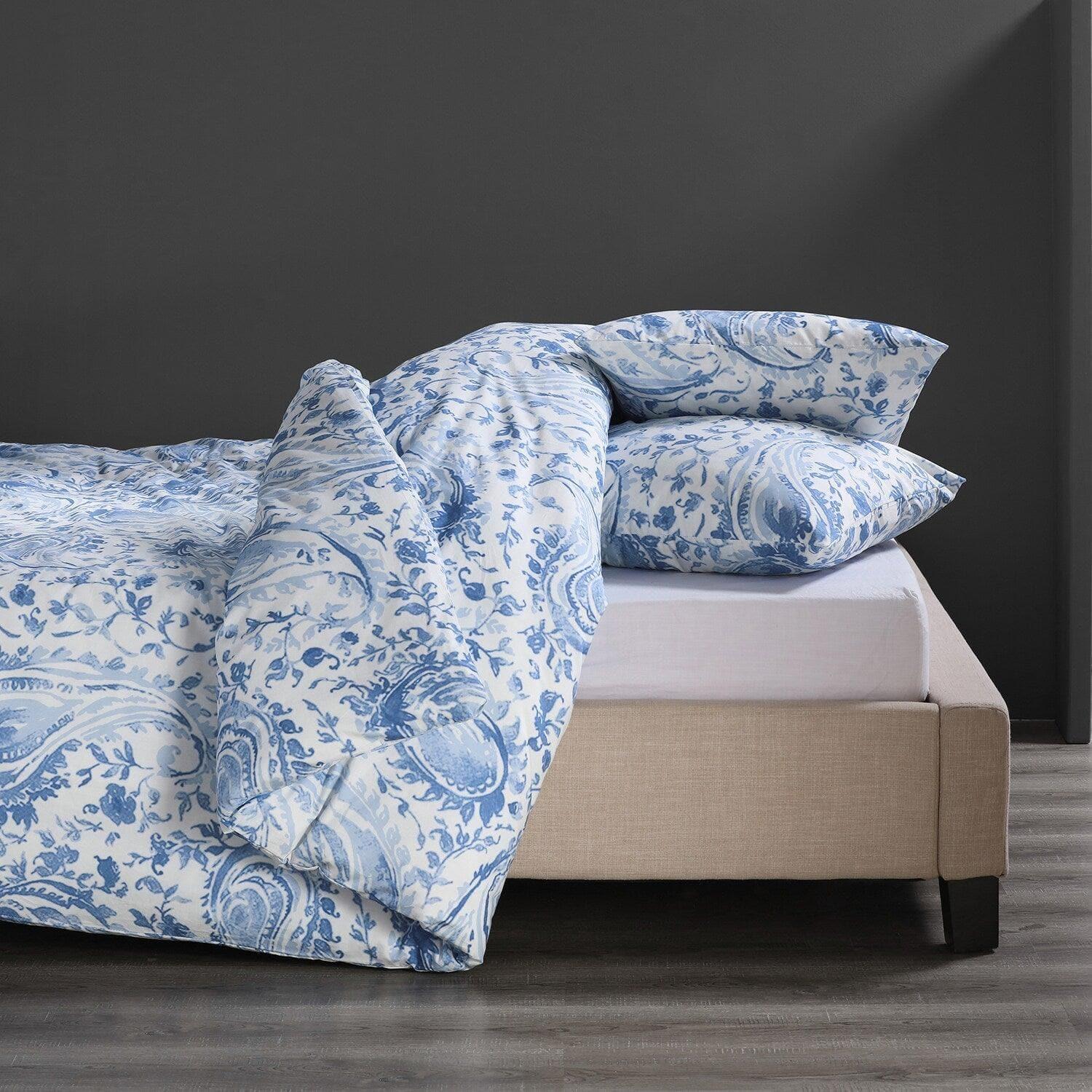 Mystic Blue Printed Cotton Percale Duvet Set