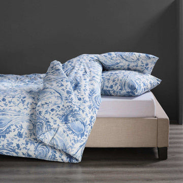 Mystic Blue Printed Cotton Percale Duvet Set