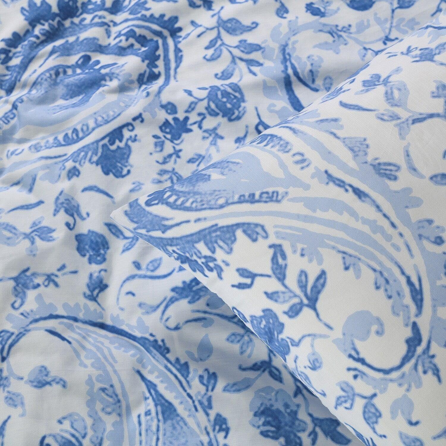 Mystic Blue Printed Cotton Percale Duvet Set
