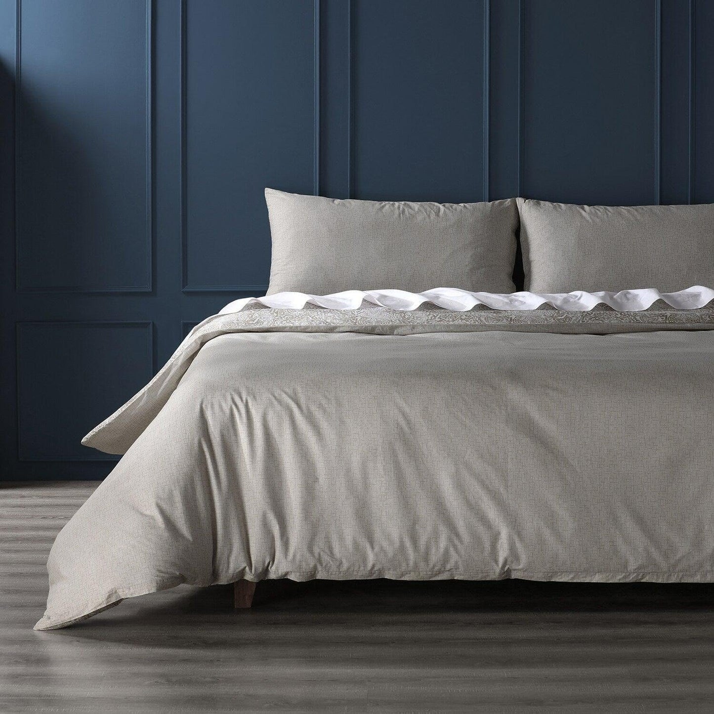 Palmer Taupe Printed Cotton Percale Reversible Duvet Set - HalfPriceDrapes.com