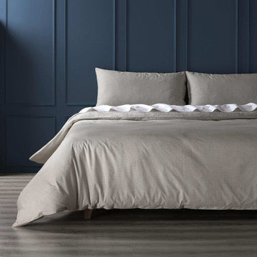 Palmer Taupe Printed Cotton Percale Reversible Duvet Set - HalfPriceDrapes.com