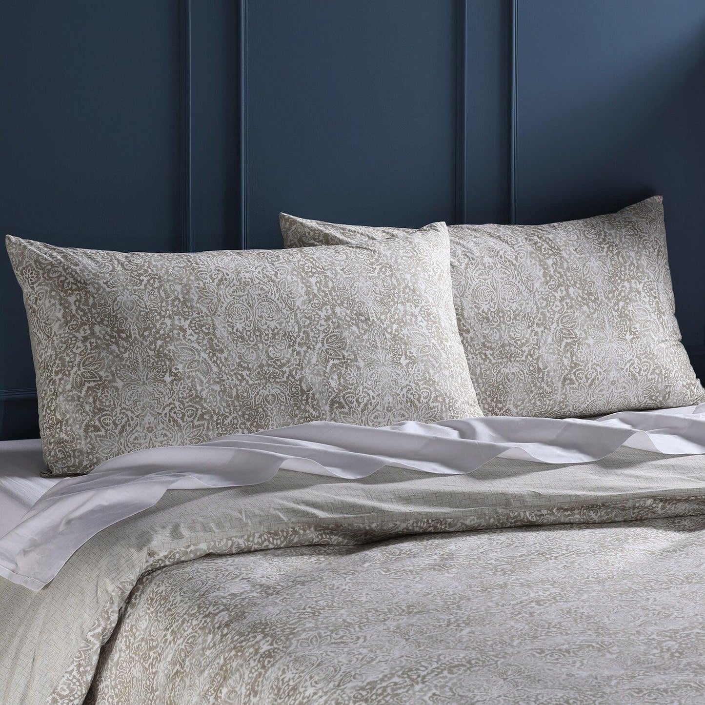 Palmer Taupe Printed Cotton Percale Reversible Duvet Set - HalfPriceDrapes.com
