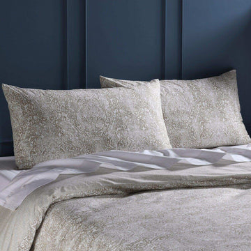 Palmer Taupe Printed Cotton Percale Reversible Duvet Set - HalfPriceDrapes.com