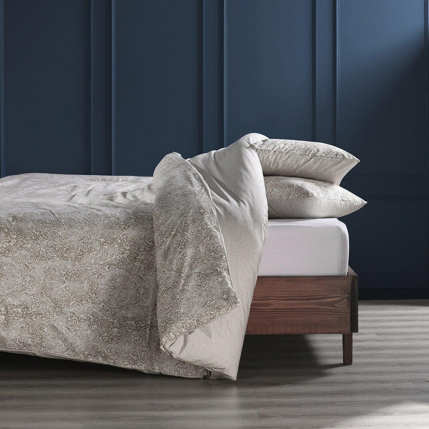 Palmer Taupe Printed Cotton Percale Reversible Duvet Set - HalfPriceDrapes.com