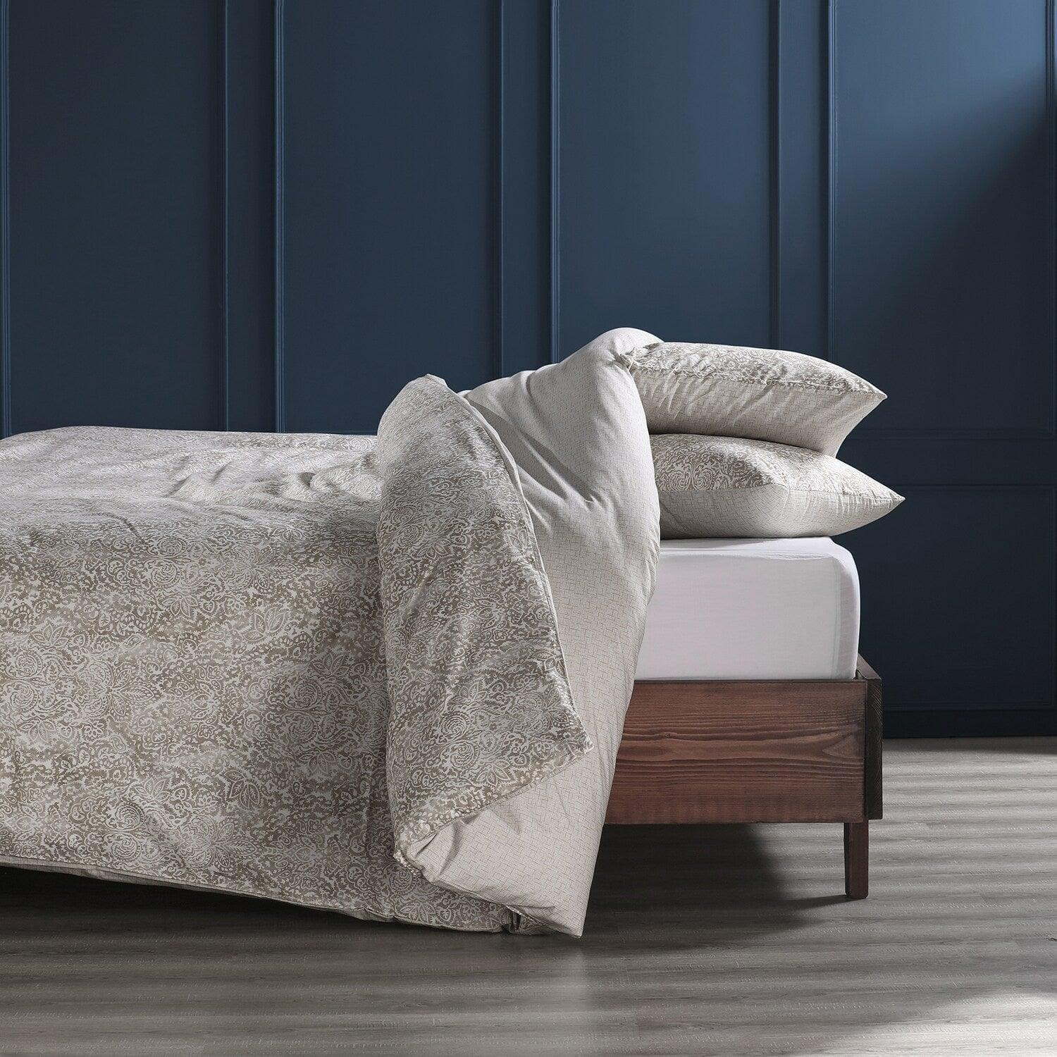Palmer Taupe Printed Cotton Percale Reversible Duvet Set - HalfPriceDrapes.com